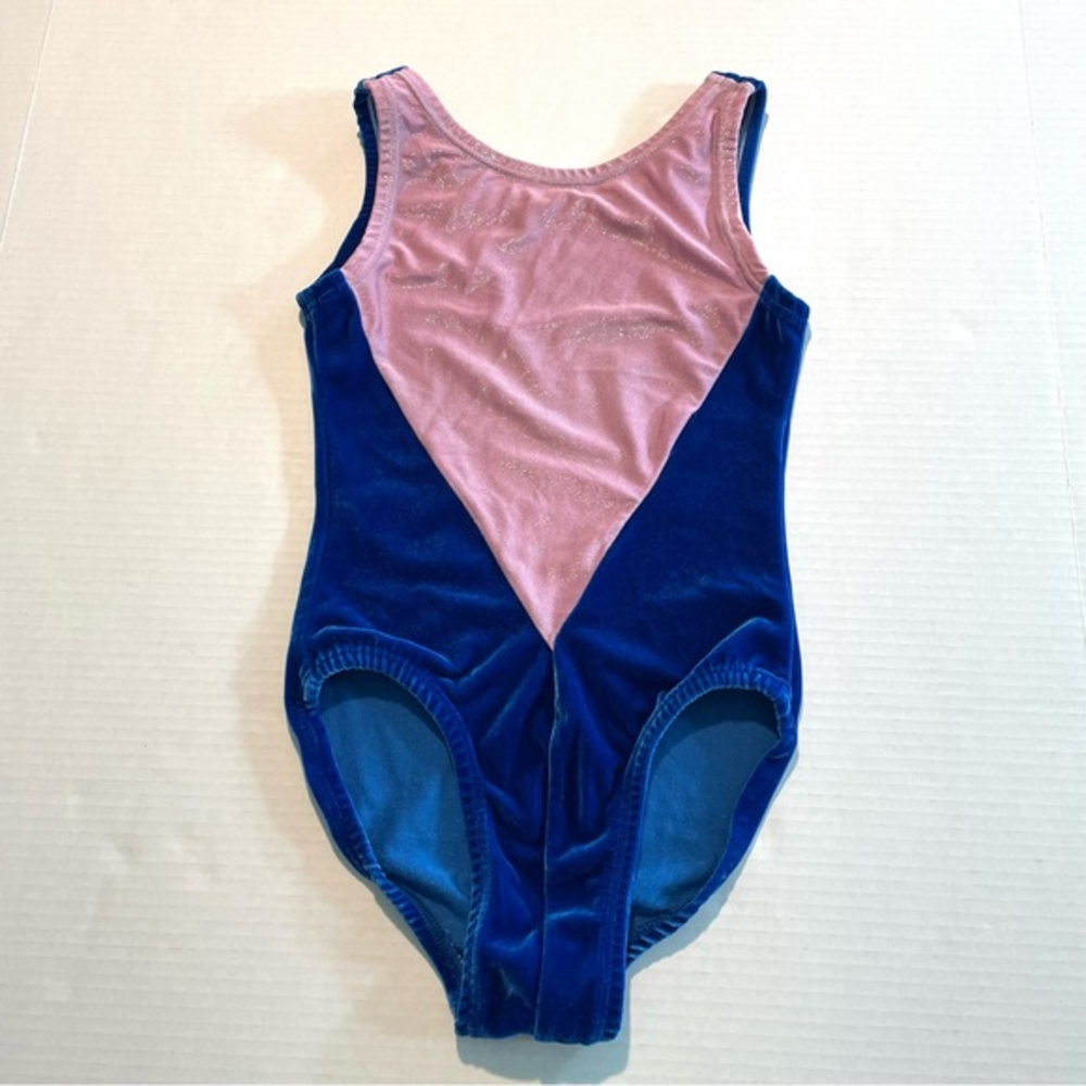 Garland Activewear Gymnastics Leotard Velour Royal Blue Pink Sparkle Sz Child L